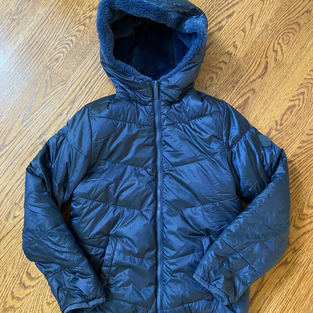 abercrombie kids reversible plush/ puffer jacket 11/12 navy
